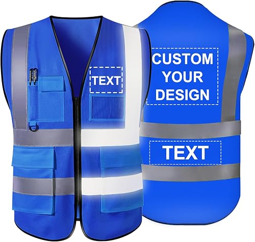 YouBaiVS Gilet de Sécurité Personnalisable pour Hommes Haute Visibilité Réfléchissant 5 Poches avec Logo Fermeture à Glissière S-5XL pour Vêtements de Travail de Protection Extérieure